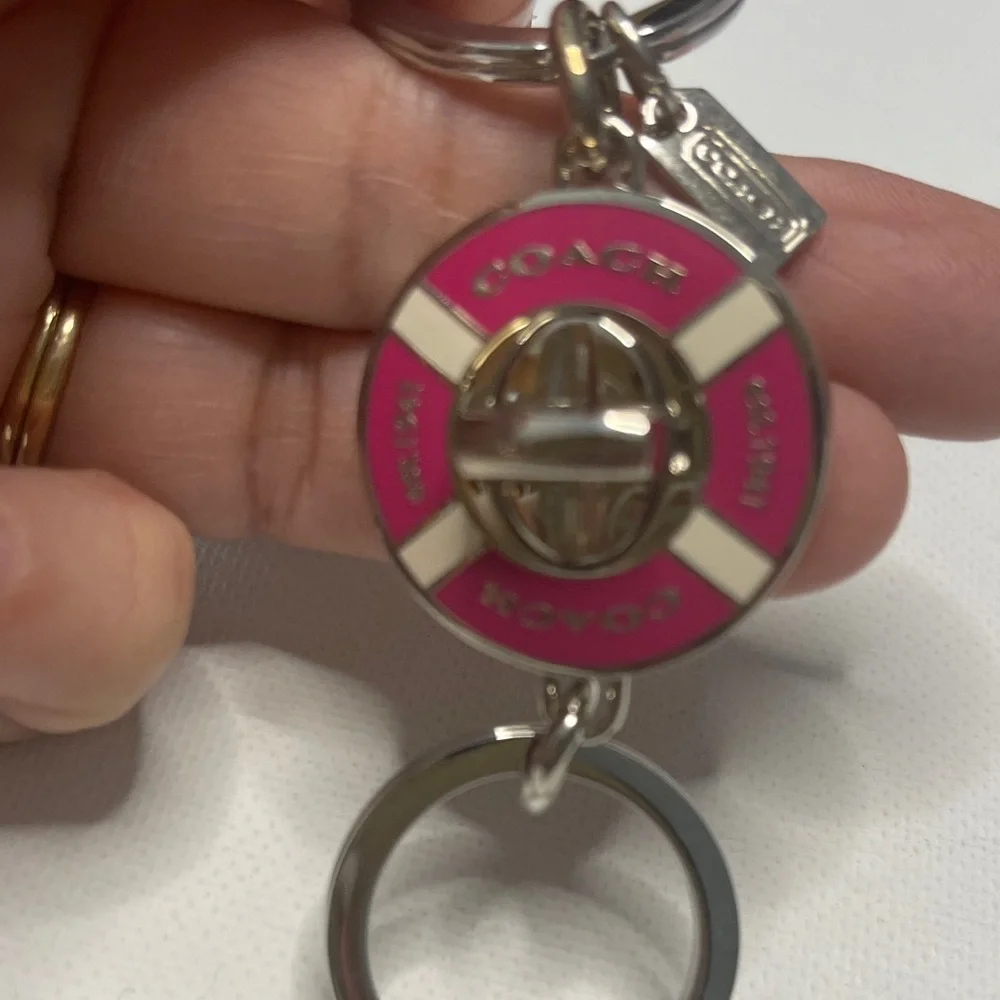 Coach Pink and Silver Circular Valet Keychain - Picture 3 of 6